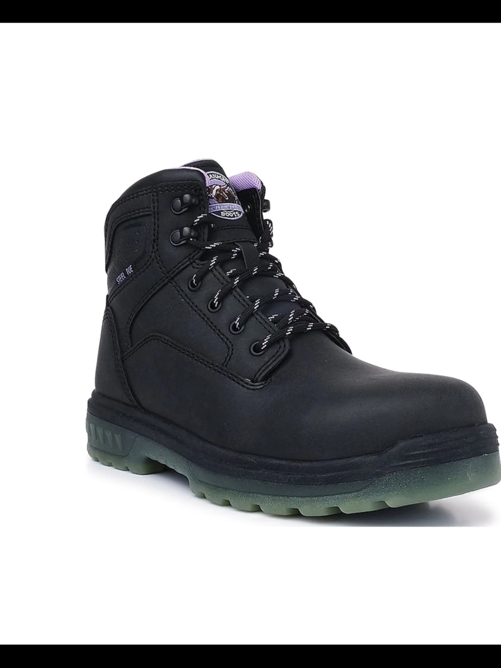 Brahma Black  Steel Toe Work Boots with Purple Lining